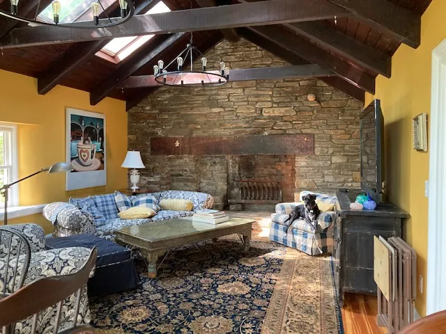 Stone fireplace living room